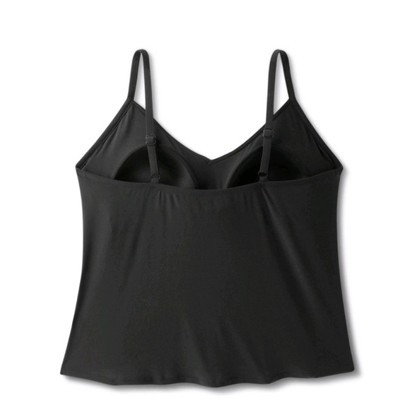 WOMEN’S Sleeveless Tiered Ruffle Tankini Swimsuit Top Black - Picture 8 of 15